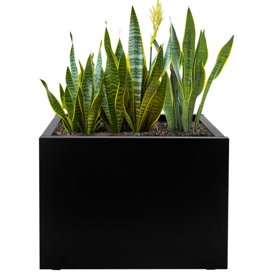 TISUWING Galvanized Steel Rectangular Planter, 16"x 12"x 12" Small Planters for Outdoor Plants, Black Outdoor Planter with Drainage Holes