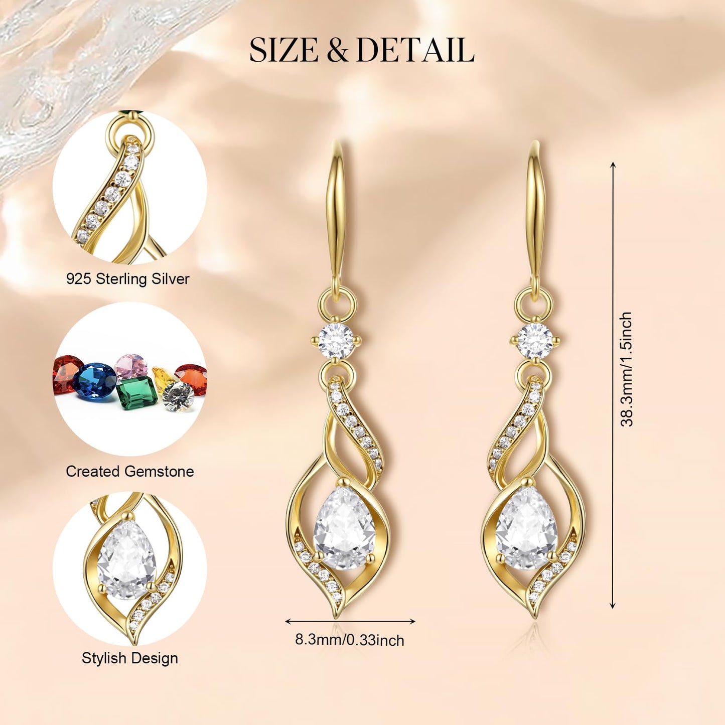 FANCIME 14K Gold Plated April Birthstone Dangle Earrings for Women Teardrop Cubic Zirconia Earrings S925 Sterling Silver infinity Love Birthday Gifts for Mom Women