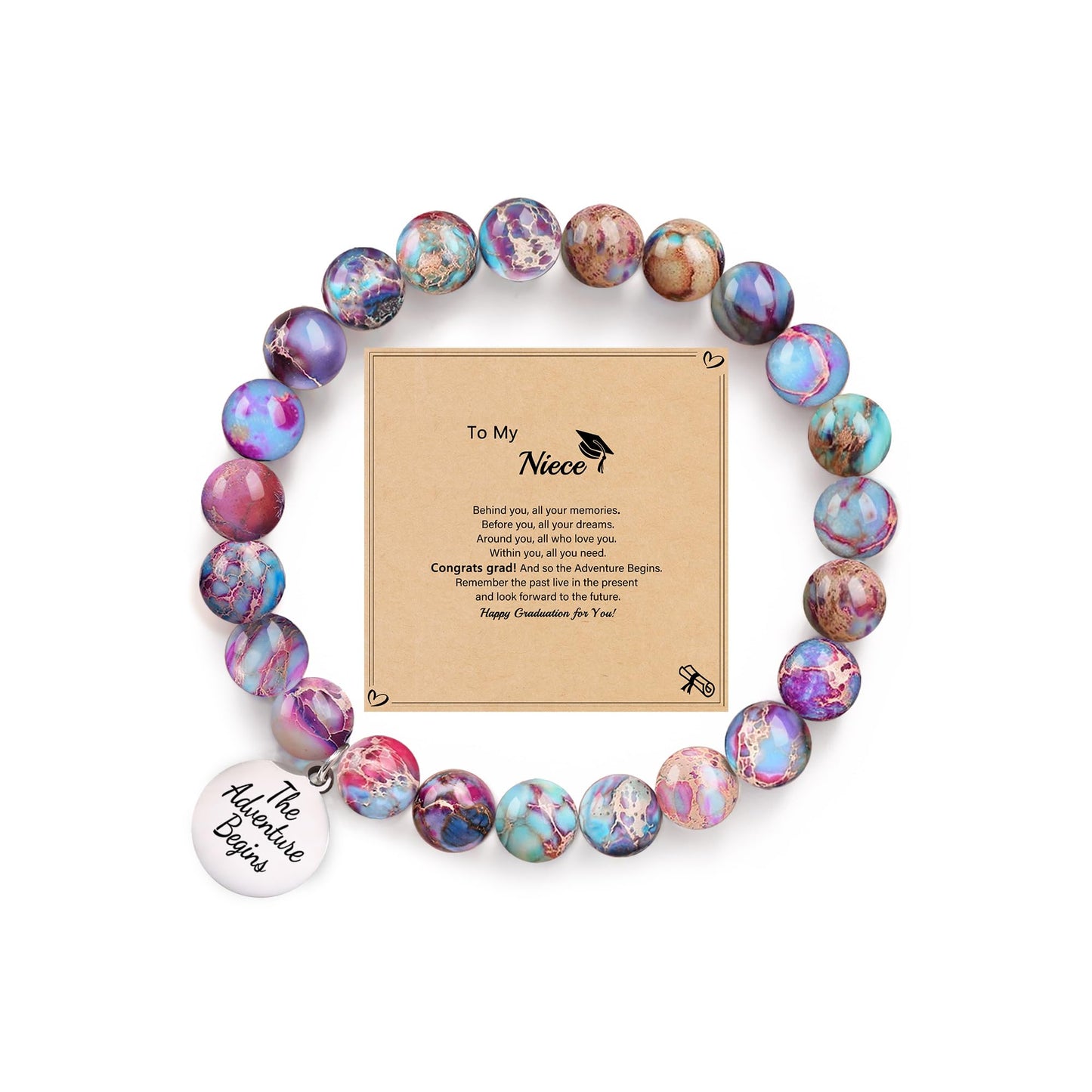 Sistble Graduation Gifts 2026 College High School Graduation Bracelet Inspirational Gifts for Women The Adventure Begins Dainty Nature Stones Niece Jewelry Teen Girl Gift Ideas