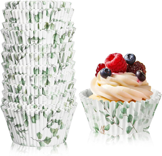 WILLBOND Greenery Cupcake Liners - 300 Count Baking Cups for Baby Showers & Birthday Parties
