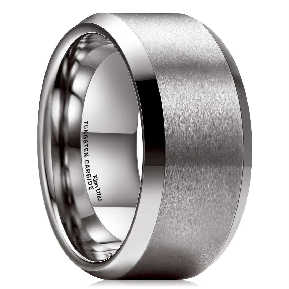 King Will 10mm Silver Men's Wedding Ring - Brushed Matte Finish, Beveled Polished Edge, Comfort Fit Size 9