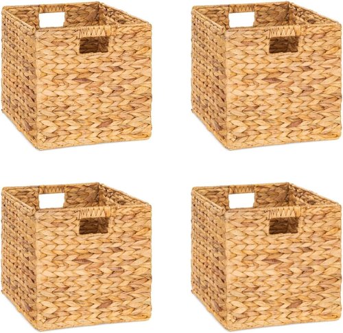 M4DECOR Storage Cube - Woven Water Hyacinth Baskets for Stylish Organization | 12x12in, Set of 4