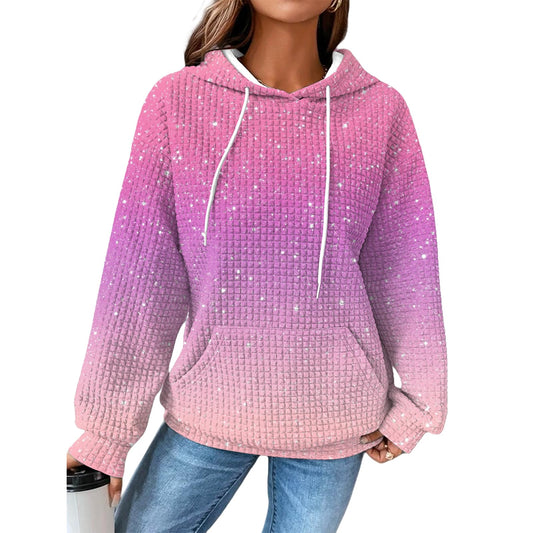 domirica Valentines Day Hoodies For Women Heart Print Pullover Oversized Waffle Long Sleeve Cute Graphic Hooded Sweatshirts Comfy 2025 Spring Fashion Trendy Casual Blouses Wiht Pockets,S