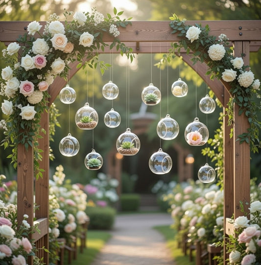 GlikCeil 24 Pcs 5.3'' 3.9'' 3.15'' Hanging Glass Tealights Candle Holder Large Globes Fillable Plant Clear Terrarium Orbs Air Plants Holder with Fishing Line Wedding Centerpiece Tree Decor