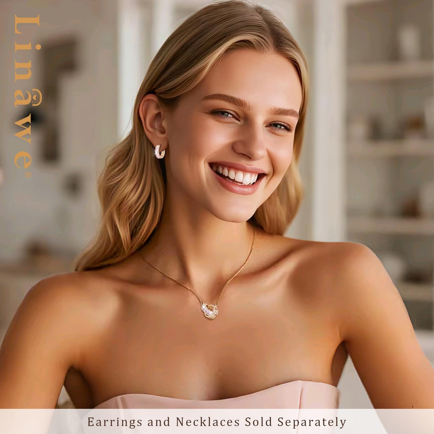 Linawe Pink Cubic Zirconia Hoop Earrings, Rose Gold, Trendy Women's Studs, Flat Back Helix Moissanite Earrings, Cute Small Huggie Earrings, Cartilage Cuff Ear Piercing