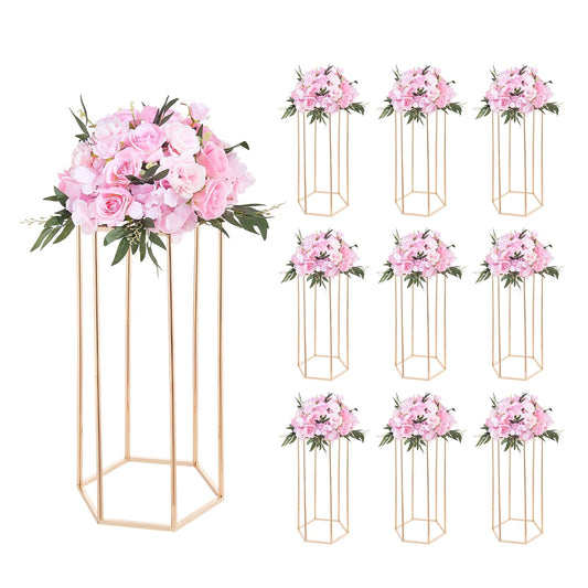 VEVOR Wedding Flower Stand, 10PCS 23.62-inch Column Flower Stand, Floral Stands with Acrylic Laminate, Hexagonal Cubic Floral Display Rack for Wedding, Party, Birthday, Home,French Gold Stands