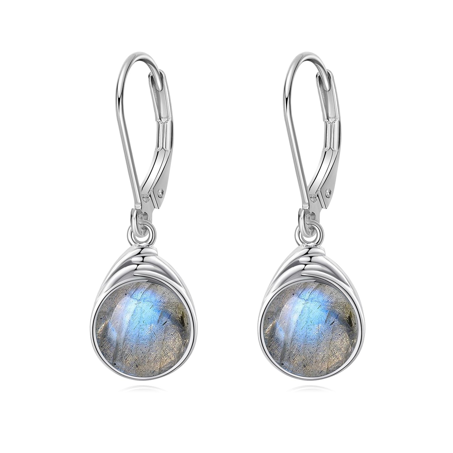 POPLYKE Labradorite Earrings - Sterling Silver Round Labradorite Leverback Dangle Earrings