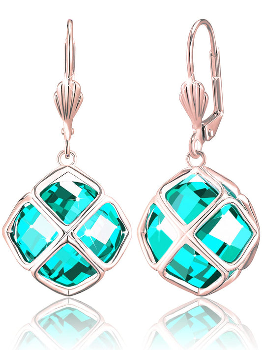 Big Blue Crystal Dangle Earrings for Women (Dec-Turquoise-Rose Gold)