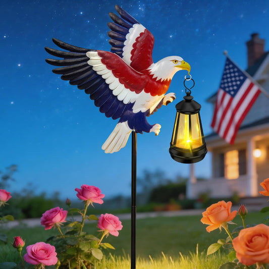 250th Anniversary America Eagle Garden Stake 4th of July Decorations Outdoor Patriotic Independence Memorial Day,29.9in Metal Eagle with Solar Lights,Decorative Garden Stakes for Yard Art Patio Porch
