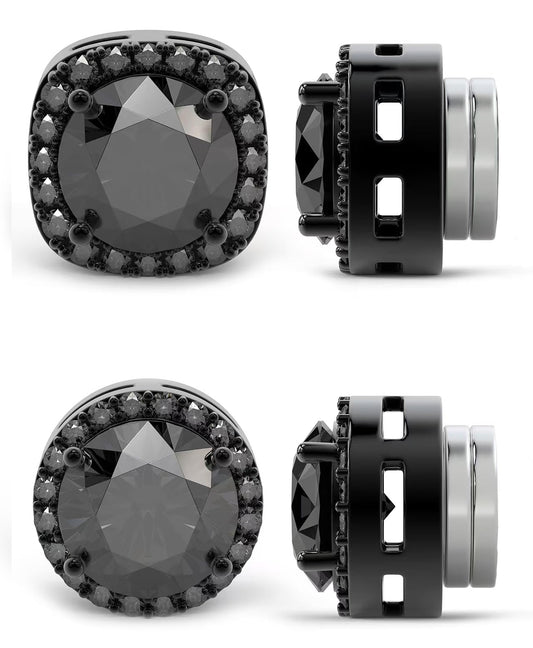 2 Pairs Magnetic Earrings for Men Clip On Fake Earrings Non Pierced, Stainless Steel Magnet Nose Stud Piercings for Women, 8MM, Black Color