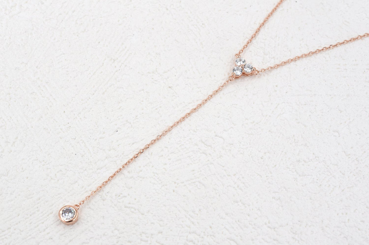 espere Womens Sterling Silver Dainty CZ Lariat Necklace Triple CZ Cluster Y-Shaped Necklace 18K Rose Gold Plated