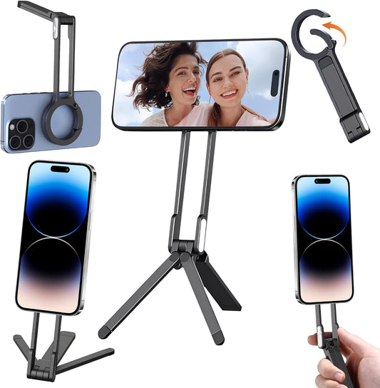 Acrebow 180 12-17(Black) Aluminum Alloy Phione Tripod, Carabiner Magnetic Phone Tripod for iPhone, Rotation & Strong