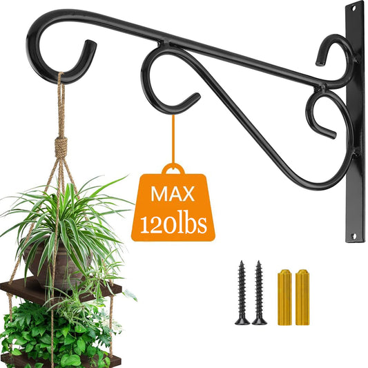12 Inch Hanging Plant Bracket, Thick Solid Steel Wall Mount Bracket for Heavy Duty Decorations, Rust-Resistant Plant Hanger Hook for Planters, Wreaths, Fruit baskets, Wind Spinners, Lights, Lanterns