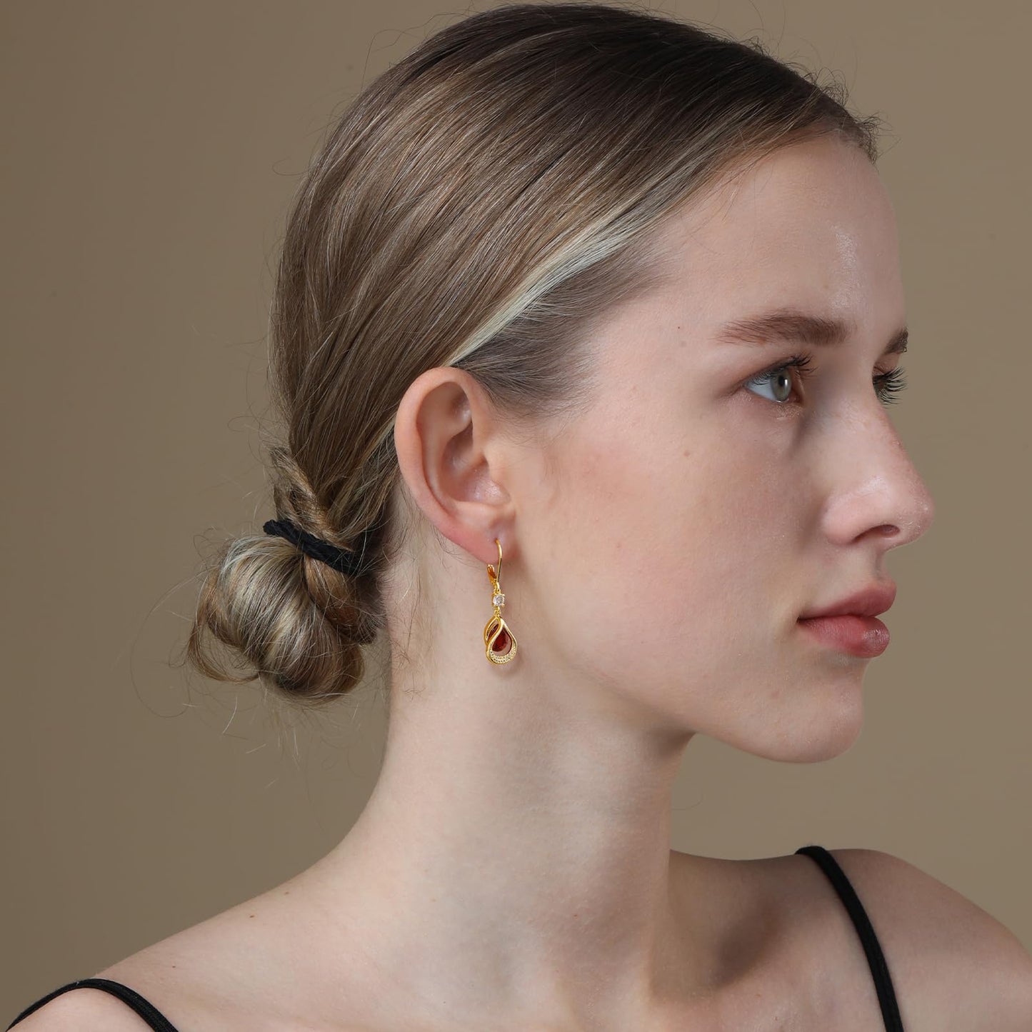 Dangle Trendy Leverback Birthstone Earrings 14K Gold Plated Teardrop Dangle Earrings Jewelry Christmas Birthday Gifts for Women(Gold January)