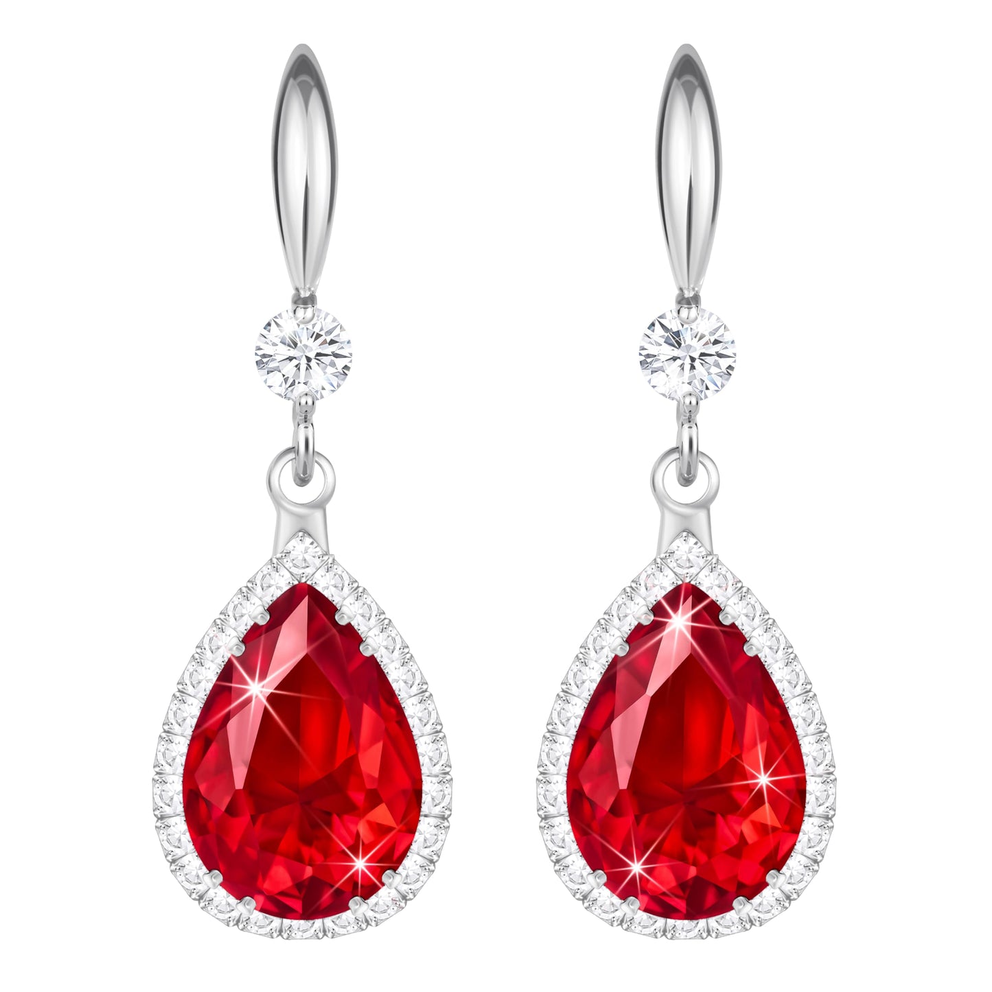 Linawe Silver Red Dangle Earrings for Women Trendy, Imitation Diamond Drop Teardrop Ruby Crystal Rhinestone Cubic Zirconia Wedding Earrings, Bride Bridesmaids Jewelry Set