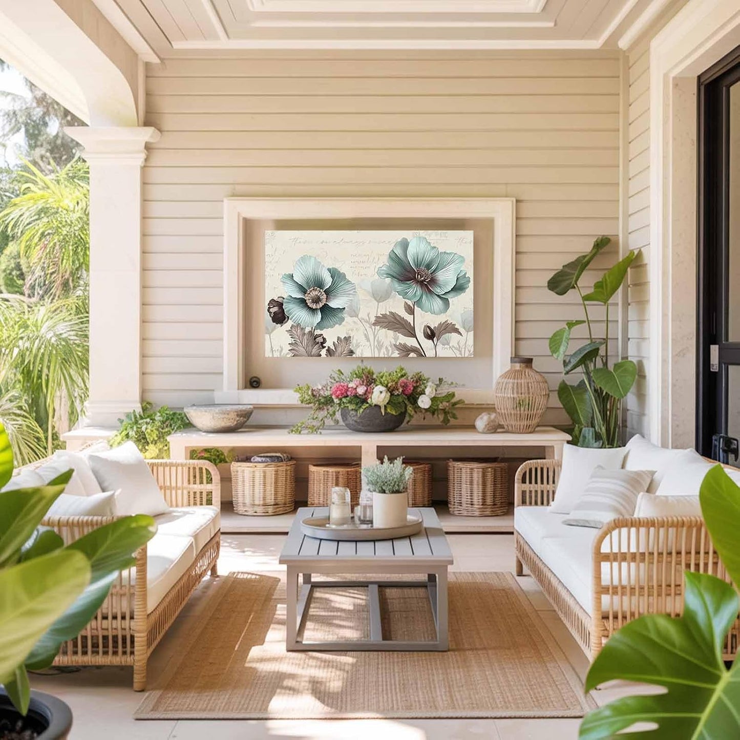 Yukro 40 Inch, 35"x22" Victorian Style Indoor TV Dust Cover, Vintage Blue Flowers Broccoli Elastic TV Dustproof Cover