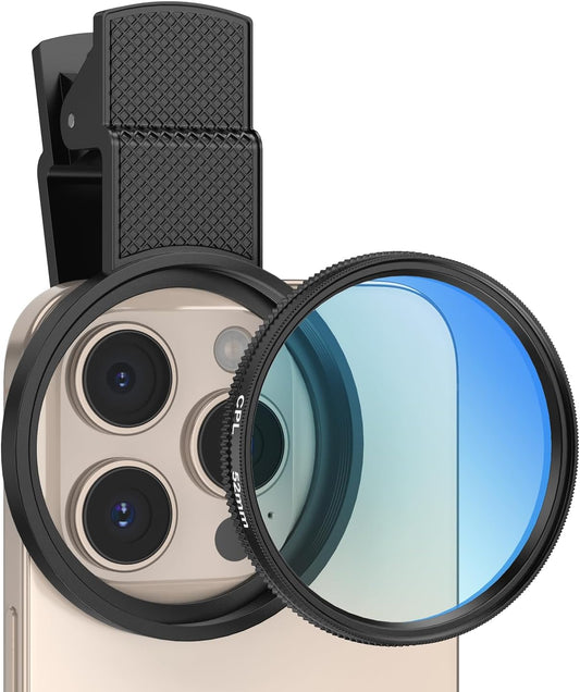 AMIR 52MM 17 16 15 14 13 12, Clip-on CPL Phone Camera Lens Filter, Circular Polarizer Filter, Phone Lens Filter Kit