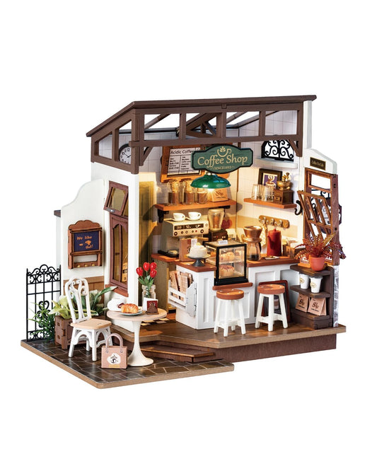 Rowood Coffee Miniature House Kit, Mother's Day DIY Miniature Dollhouse Kits for Adults to Build, Wooden Mini House Model Kits Adults Crafts with LED, Gift on Christmas Birthday for Family-NO.17 Cafe