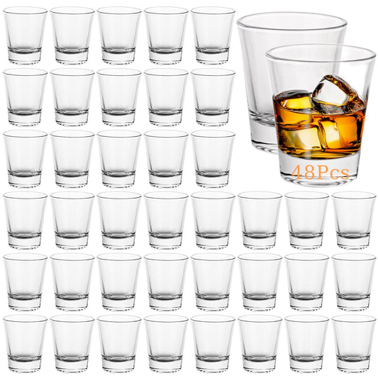 QTLCOHD 48 Pack 2 Oz Shot Glasses Bulk Clear Small Shot Cups Glass Set with Heavy Base for Vodka, Whiskey, Tequila, Espresso, Liquor