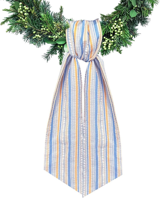 Wreath Sash for Front Door Colorful Seersucker Wreath Satin Sash Burlap Garland Ribbon Accessories for Wreath Yard Doorway Indoor Outdoor Bow Bridal Shower Home Decor,5.1 x 54.3
