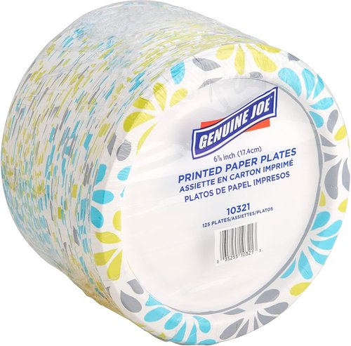 Genuine Joe 7" Printed Paper Plates - Eco-Friendly & Durable | Pack of 125