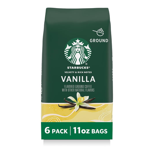 Starbucks Ground Coffee - Vanilla Flavor for Hot or Iced Beverages | Six 11 oz Bags
