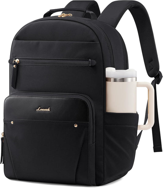 Backpack 17.3" Backpack LOVEVOOK Laptop for Women with Leather Trim & Tumbler Pockets, Work Purse, Travel Personal Item