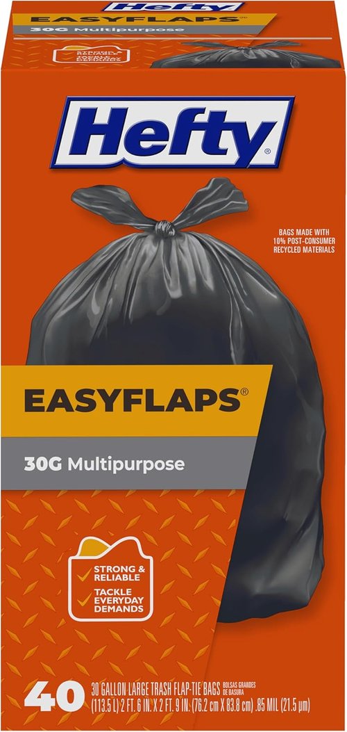 Hefty Easy Flaps 30 Gallon Trash Bags - Durable, Leak-Resistant Design for Easy Disposal