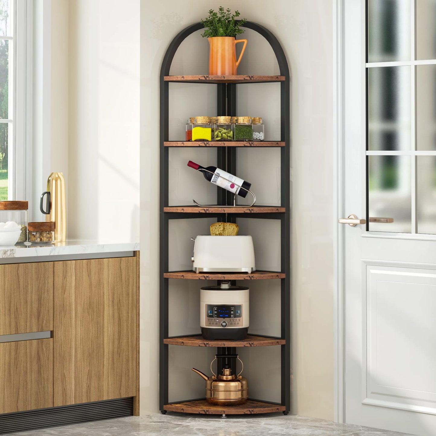 Tribesigns 6 Tier Corner Shelf, 71 inch Tall Corner Bookshelf for Small Space, Rustic Plant Stand Display Rack for Living Room, Home Office, Kitchen