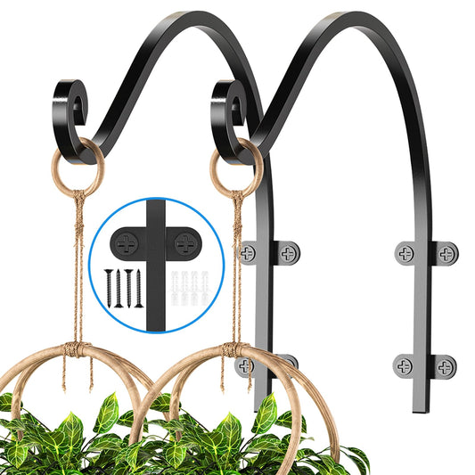 2Pack Heavy Duty Hanging Plant Brackets for Plants Basket Outdoor and Indoor, 16Inch Hanging Brackets Outdoor, 80lbs Holds Metal Plant Hanger Wall Hooks for Hanging Flower Pot Bird Feeder Lanterns