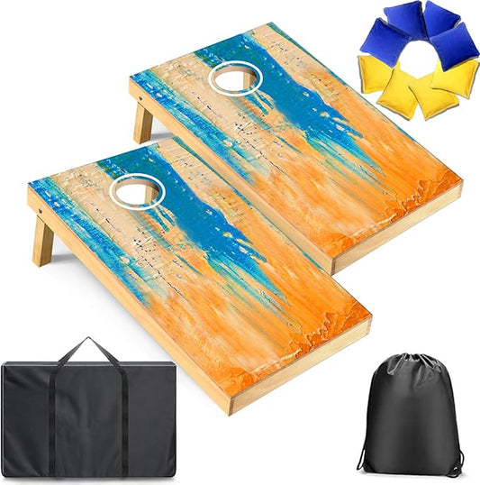 Cornhole Board Set, Regulation Size 4 x 2FT/3 x 2FT Solid Wood Corn Hole Game Set with 8 Bean Bags,2 Cornhole Boards and 1 Carry Bag for Outdoor Beach Toss Games Competitions