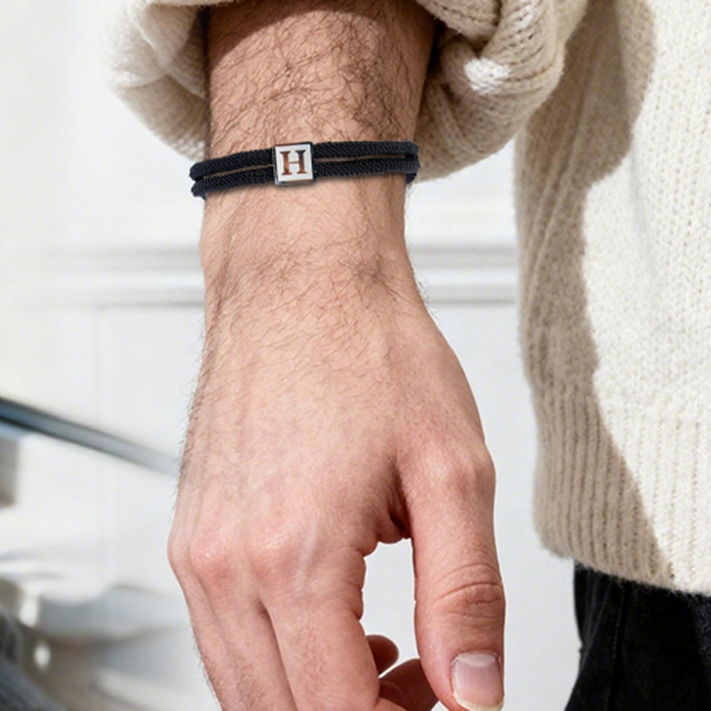 BHDJSHX Stocking Stuffers Christmas Gift-Rope Initial Bracelet for Men Women - Stainless Steel A-Z Letter Charm Bracelet- Handmade Braided Bracelet,Unique Gifts for Men Husband Dad Son(X)