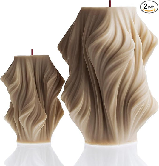 LAWA Cascading Wave Candle - Large Beautiful Handmade Pillar Scented Soy Wax Elegant Bubble Aesthetic Candle Housewarming Gift Home Room Shelf Decor Idea Sandstone (Set of 2)