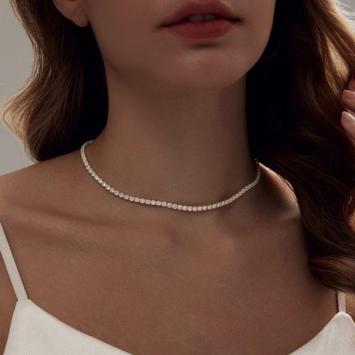 LULII Tennis Necklace Set for Women Dainty Sterling Silver Necklace and Earring Sets Rhinestone Bow Dangle Earrings Crystal Bracelets for Women Silver Jewelry Sets for Bride Gift