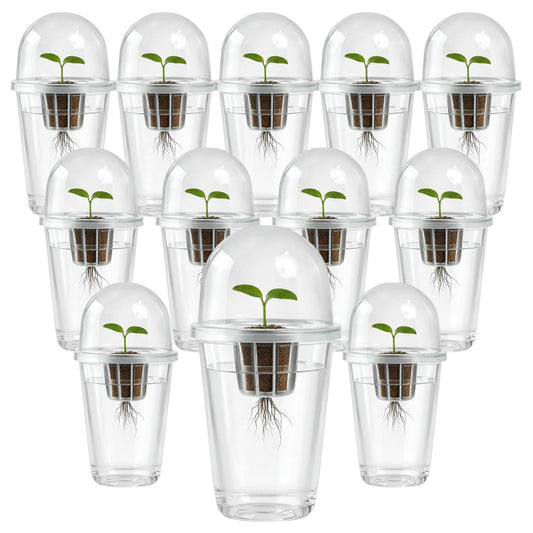 BLUASPAY 12 Pack Transparent Hydroponic Cups with Humidity Domes, 5in1 Hydroponics Growing System Kit, Clear Self Watering Planters for Indoor Plants, Herbs, Seed Starting, Root Monitoring