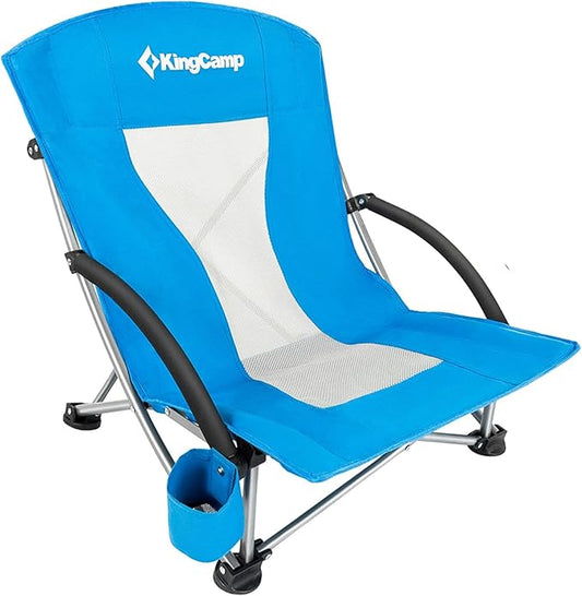 KingCamp Low Beach Chairs, Portable Folding Chair for Adults Extra Wide Ergonomic High Back Seat 300lbs Heavy Duty Lightweight Oversized Gear with Carry Bag for Outdoor Lawn Camping Picnic