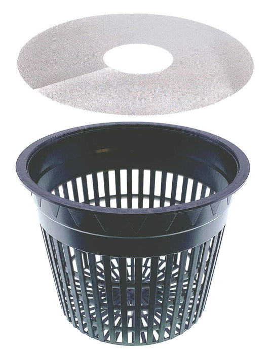 HORTIPOTS 5 Inch Net Pots Raised Center Bottom Mesh Side Round Cup with Free Reflective Top Lids (Pack of 50)