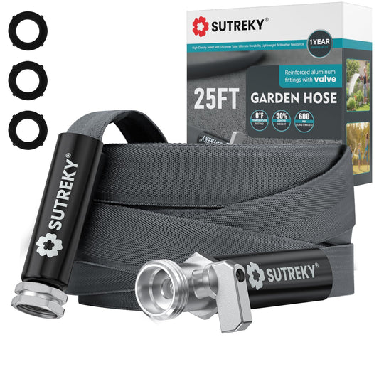 25ft Garden Hose, Ultra Lightweight All-Weather Water Hose, Durable & Flexible, Built-in Valve, Leak-free Connections, TPU Water Hose, Drinking Water Safe