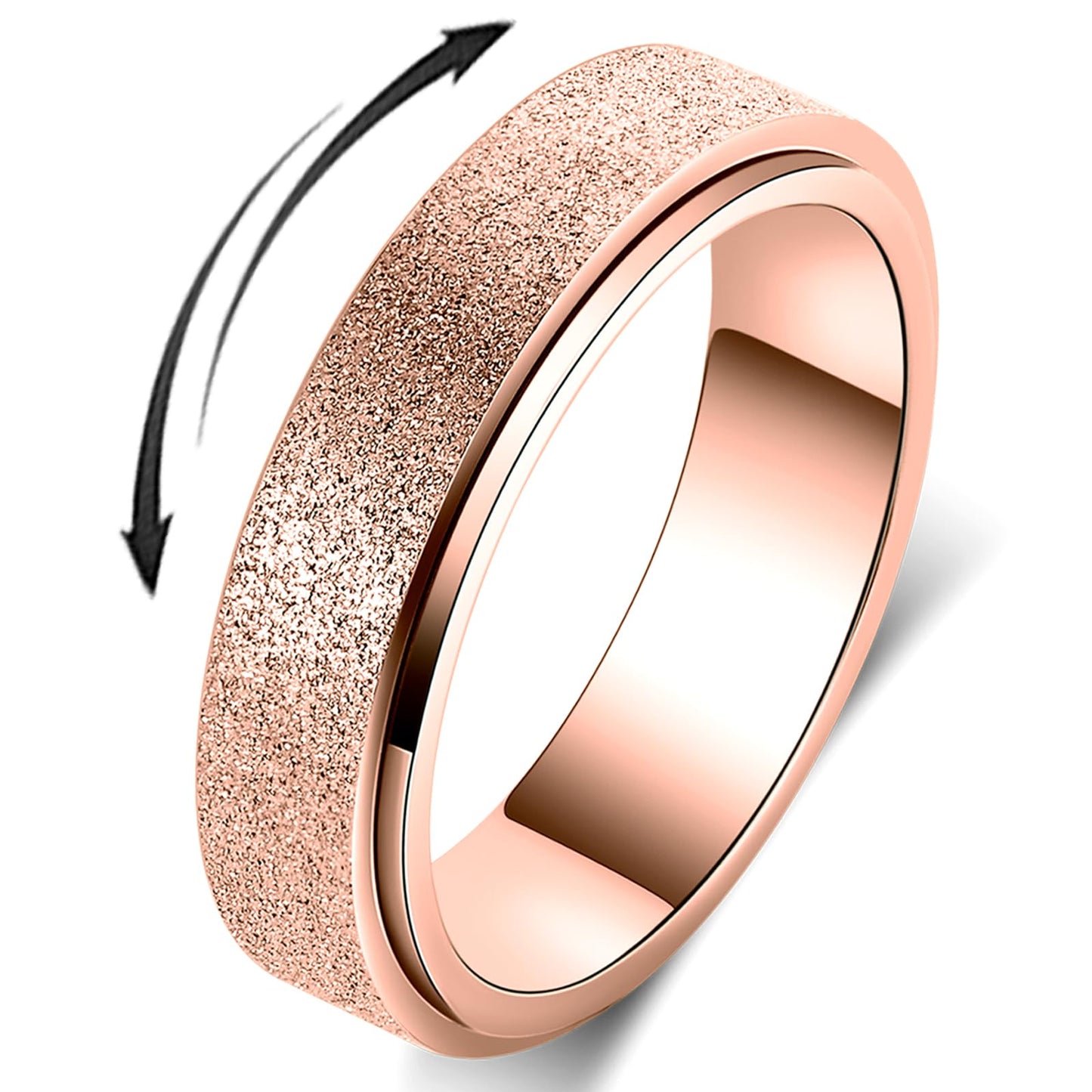 OreilleStar Anxiety Ring for Women Men Fidget Toys Adults Titanium Stainless Steel Fidget Spinner Ring 6mm Wide Band Cool Mood Rings Size 10 Rose Gold Hand Polished