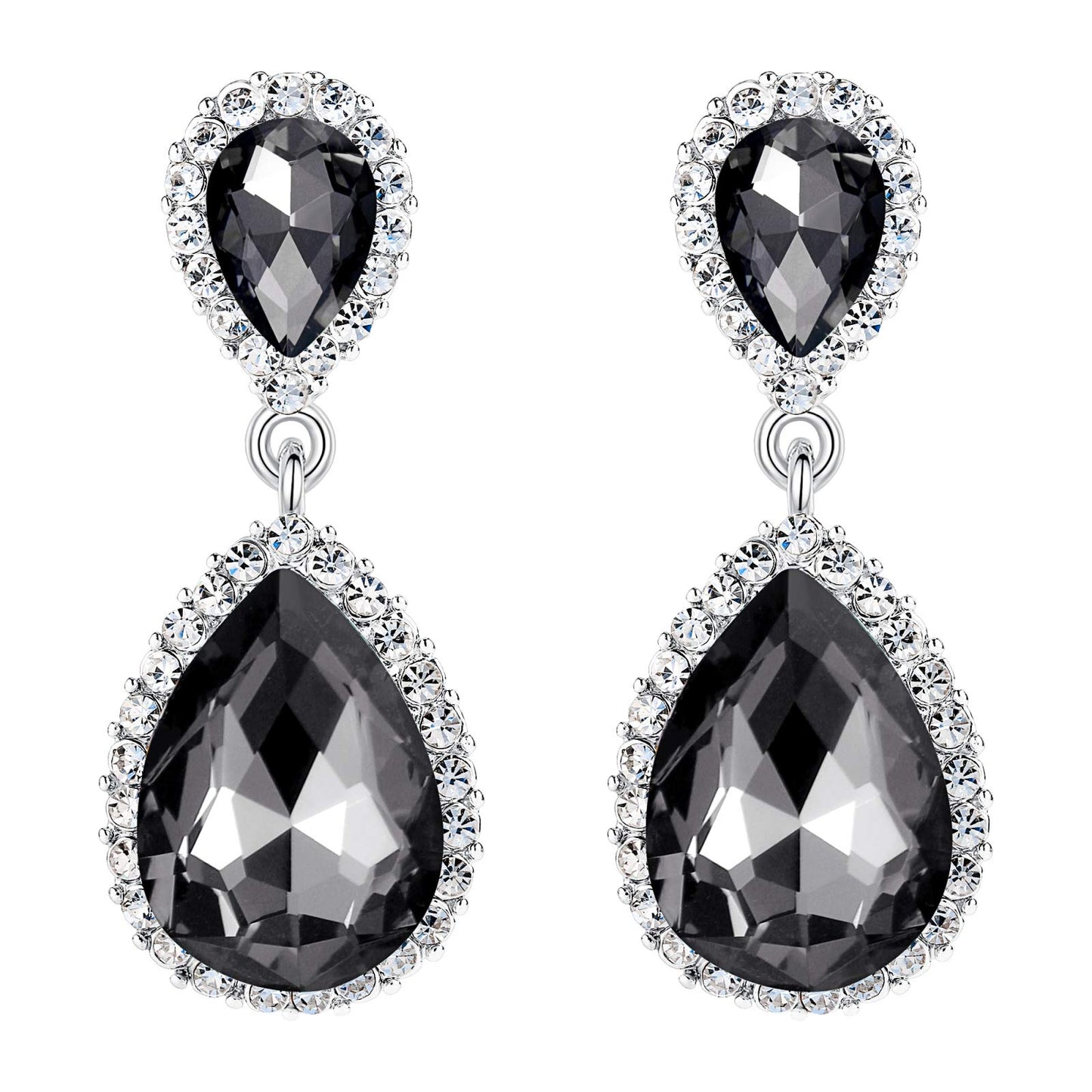 EVER FAITH Women's Austrian Crystal Wedding Tear Drop Dangle Earrings Dark Grey