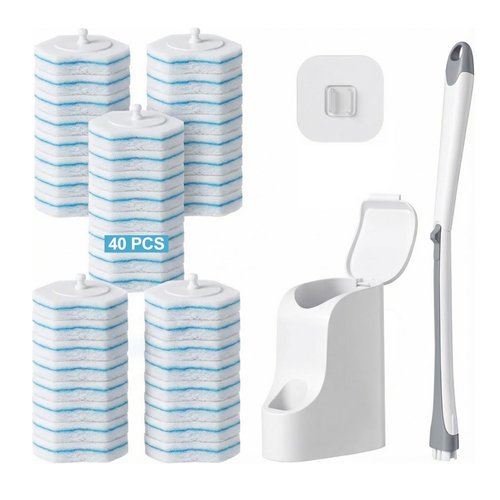 Disposable Toilet Brush with 40 Toilet Wand Refills, Wall Mounted Toilet Brush and Holder Set, Toilet Bowl Brush for Bathroom Toilet Sink Cleaning