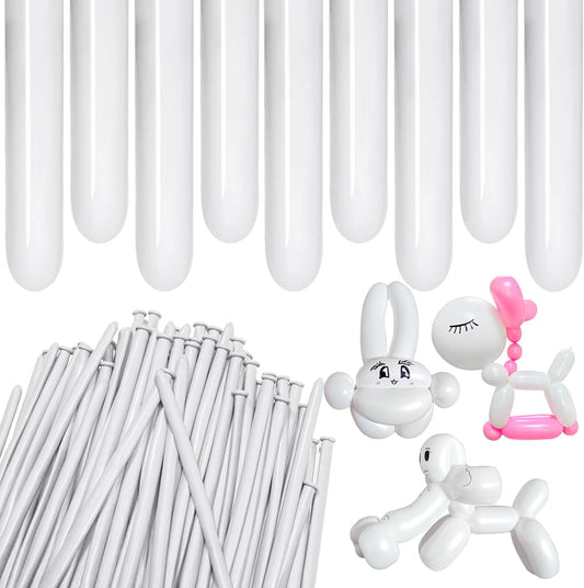 White 260 Balloons by [Brand Name] - Thick Latex for Twisting & Arch Tying | 100pcs for Kids' Parties & Weddings