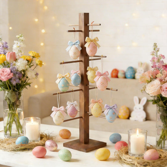 32 inch Easter Farmhouse Ornament Tree Display Stand Artificial Easter Egg Display Tree Tabletop Decor Wood Rustic Trees for Wedding Anniversary Christmas Birthday Farmhouse Party Home Decoration