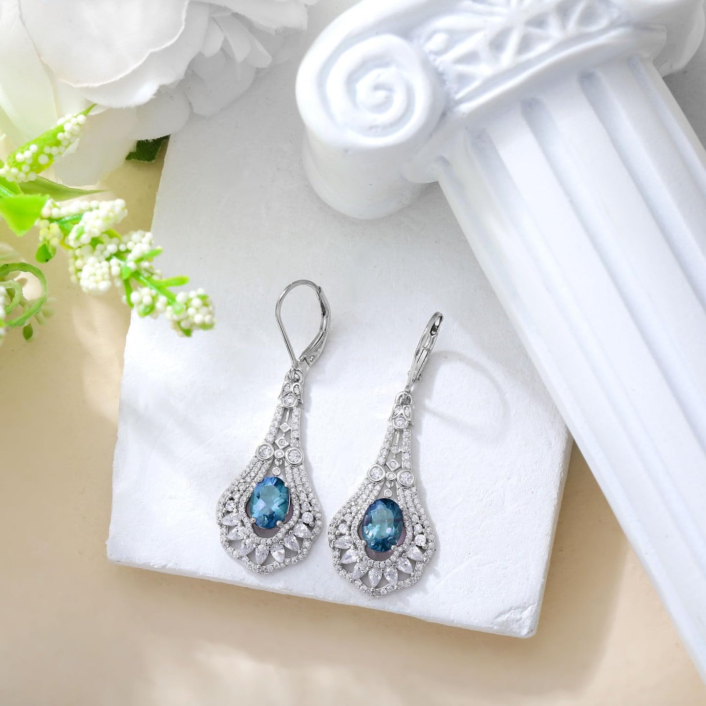 Lvoryance 1.5CT Genuine London Blue Topaz Earrings 925 Sterling Silver 6mm * 8mm Oval Cut December Birthstone Drop Earrings for Women
