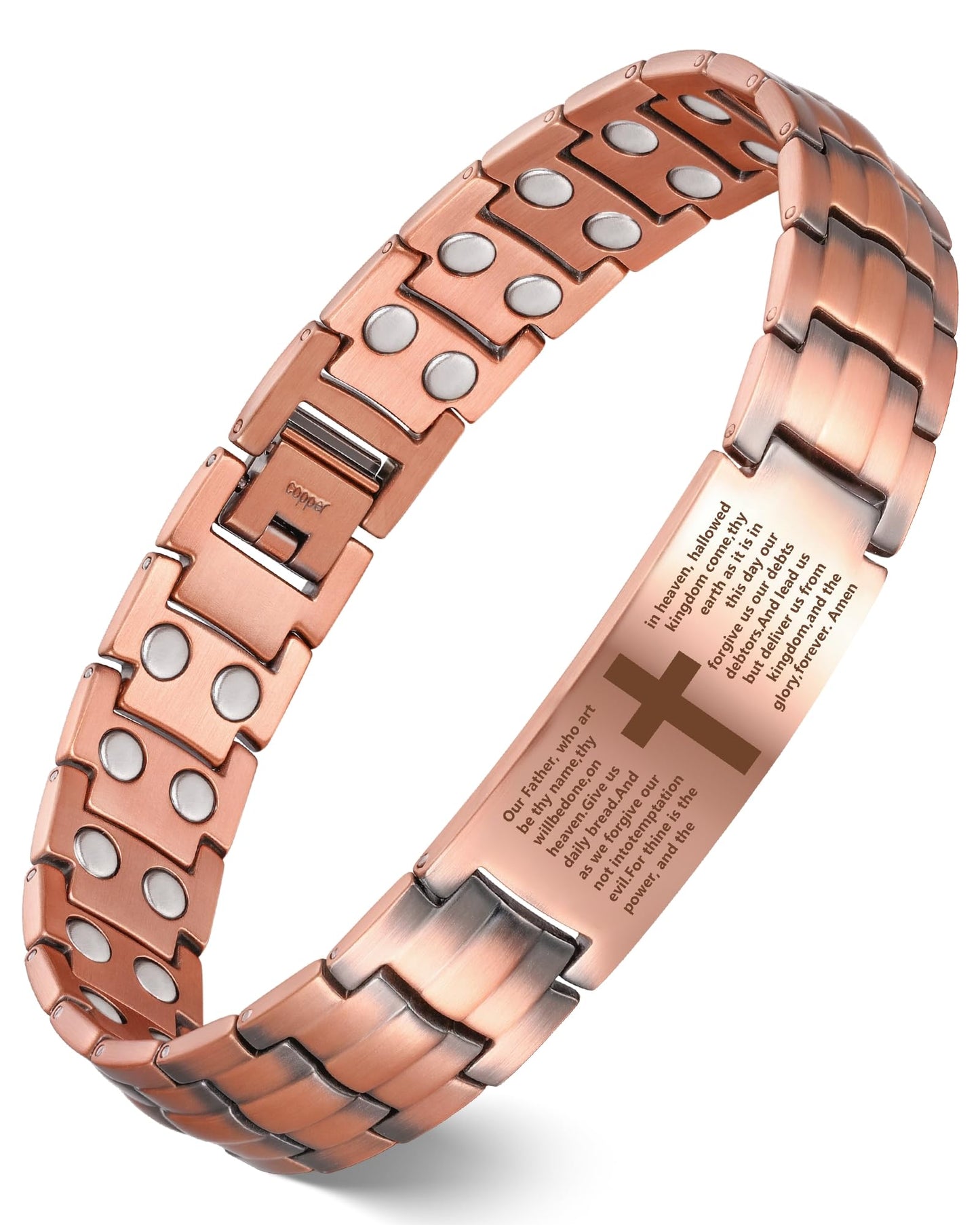 Feraco Copper Cross Bracelet for Men,Magnetic Therapy Bracelets with 46 Magnets(Copper)