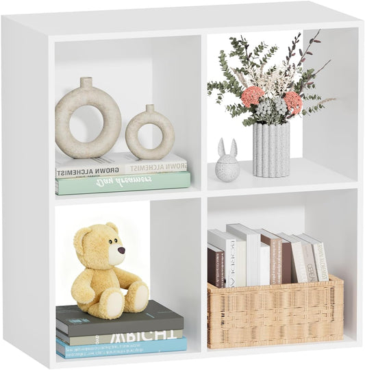 Skiennix 4-Cube Storage Organizer - Stylish Freestanding Bookcase for Bedroom & Home Office | White