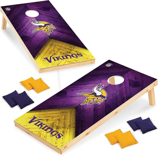 NFL Football 2' x 4' Regulation Size Solid Wood Cornhole Set with Direct Print HD Team Graphics Great Gift for Any Football Fan! Bean Bag Toss Family Outdoor Game