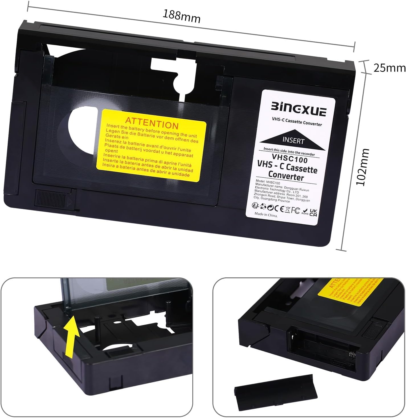 Bingxue 2026 Cassette 12mm Cassette Updated VHS C Adapter, SVHS VHS-C to VHSC, VHSC Tapes Camcorders Motorized for VCR