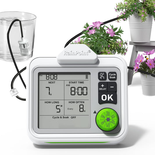 RAINPOINT Large Display Automatic Plant Waterer Indoor for Pot Plant,Cycle & Soak Mode Vacation Self Watering Drip Irrigation System Device Kit Herb Garden Greenhouse Grow Tent Water 10-15 Plants