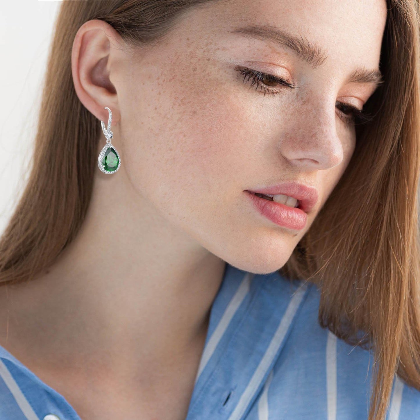 FYNSBLE Dangle Drop Earrings for Women,Sterling Silver Emerald Birthstone Leverback Earrings Hypoallergenic Jewelry for Women